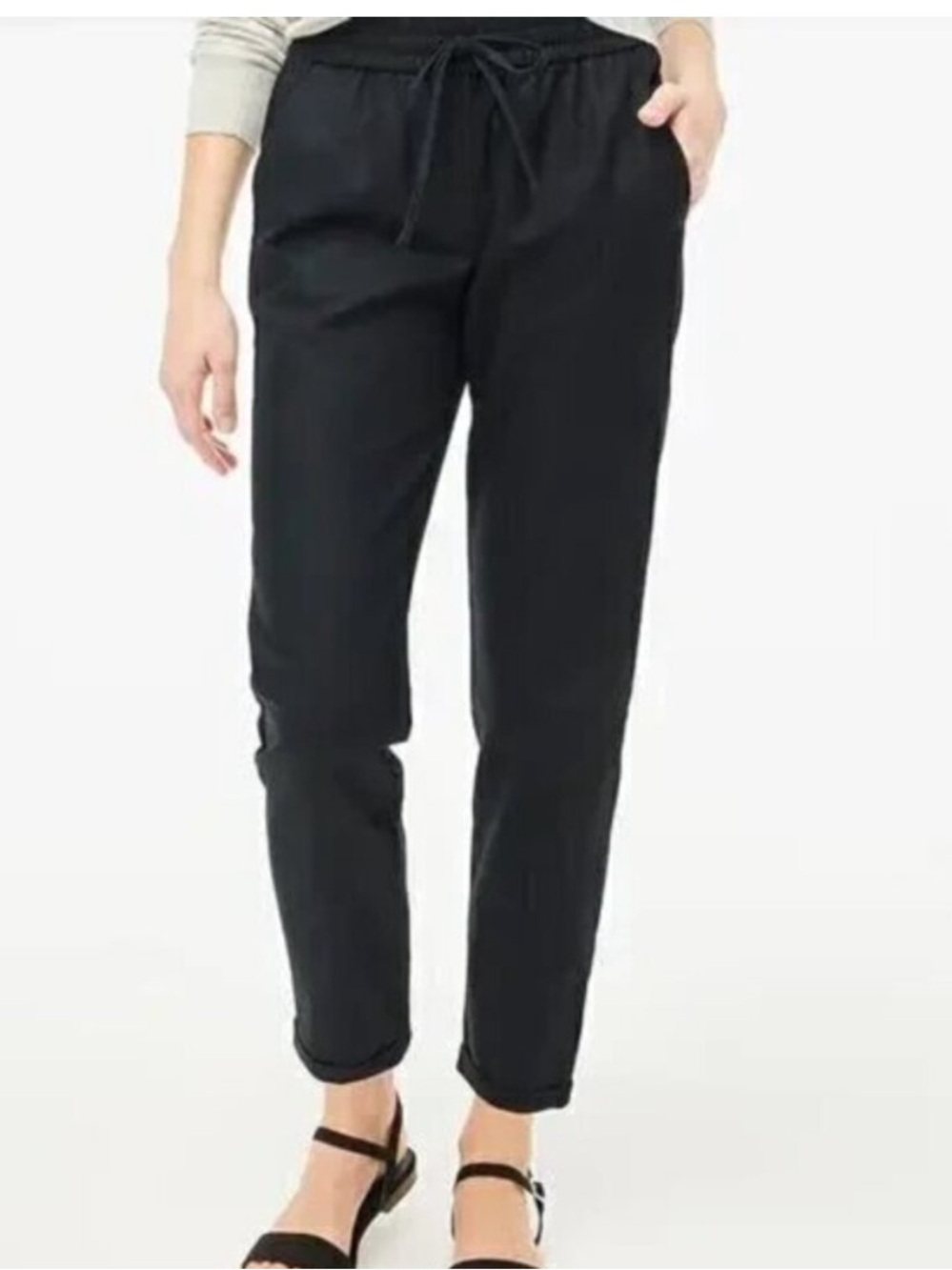 J. CREW NWT Linen Cotton Pants AW839 Black Drawstring - Size 10 - Picture 3 of 10